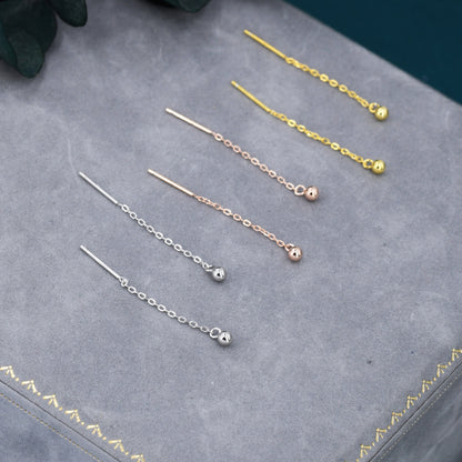 Sterling Silver 4cm Minimalist Ball Ear Threader, Various Length, Silver or Gold or Rose Gold, Minimal Cross Chain Threader earrings