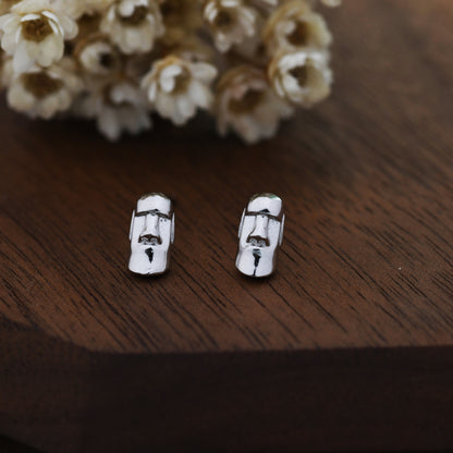 Sterling Silver Easter Island Statue Stud Earrings, Silver, Gold or Rose Gold, Moai Watcher Sculpture Stud Earrings