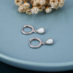 Sterling Silver Dangling Opal Droplet Hoop Earrings, Blue Opal or Fire Opal Charm Dangle Hoop Earrings, Silver or Gold
