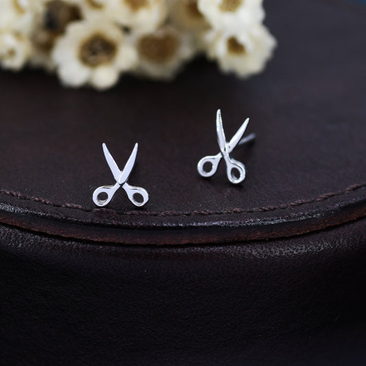 Scissors Stud Earrings in Sterling Silver, Silver or Gold,  Scissor Earrings