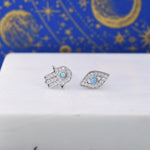 Mismatched Hamsa Hand and Evil Eye CZ Stud Earrings in Sterling Silver with Blue Opal, Silver or Gold, Asymmetric Hand and Eye Earrings