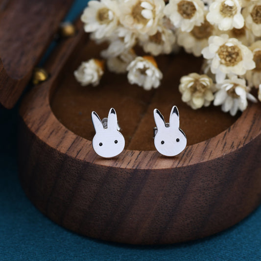 Cute Bunny Earrings in Sterling Silver, Rabbit Stud Earrings, Rabbit Head Earrings, Animal Earrings