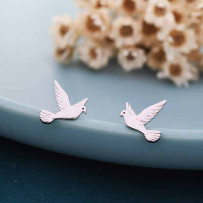 Dove Stud Earrings in Sterling Silver, Cute Dove Bird Earrings, Pigeon Earrings, Nature Inspired Animal Earrings