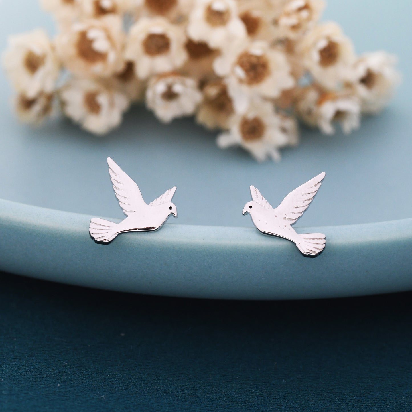 Dove Stud Earrings in Sterling Silver, Cute Dove Bird Earrings, Pigeon Earrings, Nature Inspired Animal Earrings