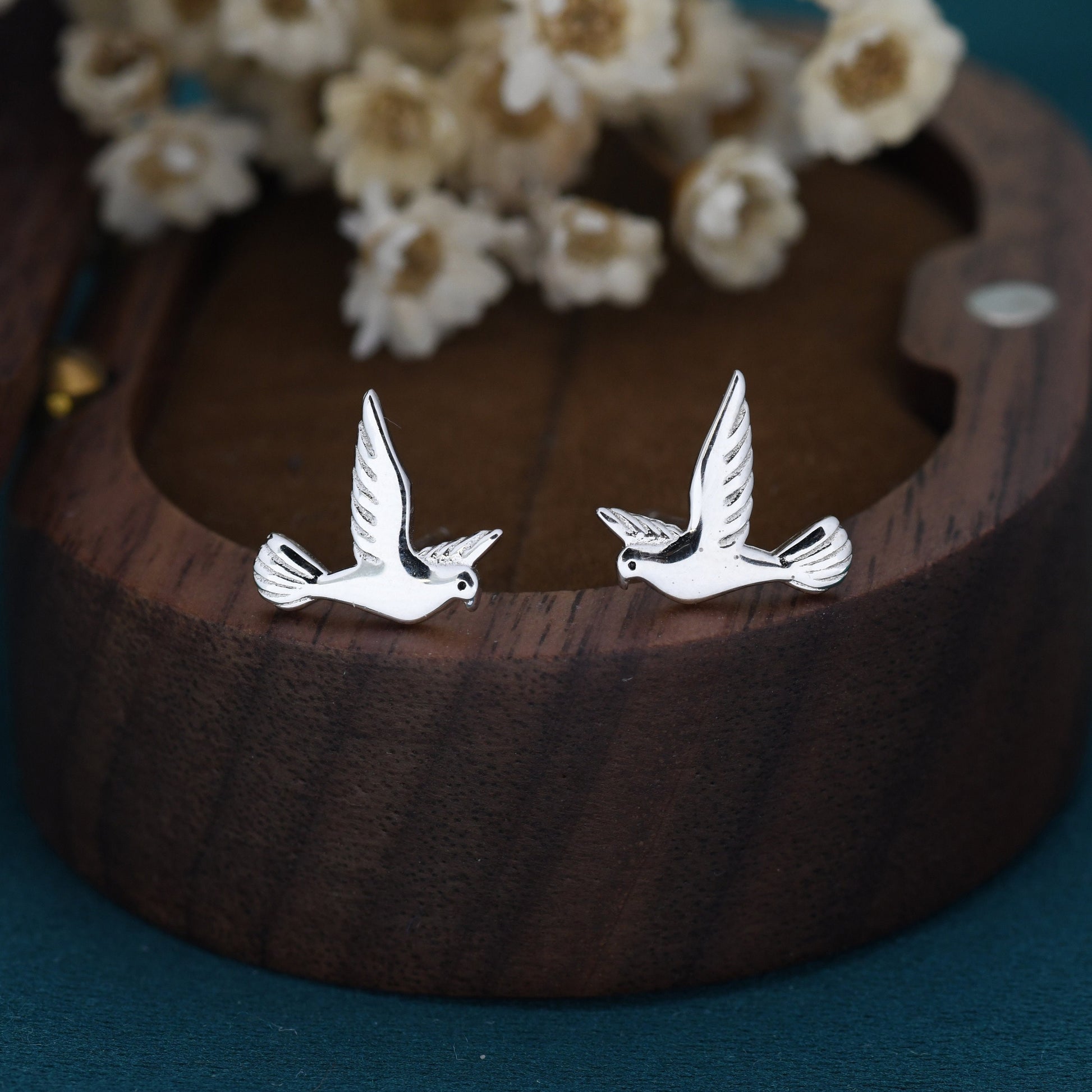 Dove Stud Earrings in Sterling Silver, Cute Dove Bird Earrings, Pigeon Earrings, Nature Inspired Animal Earrings