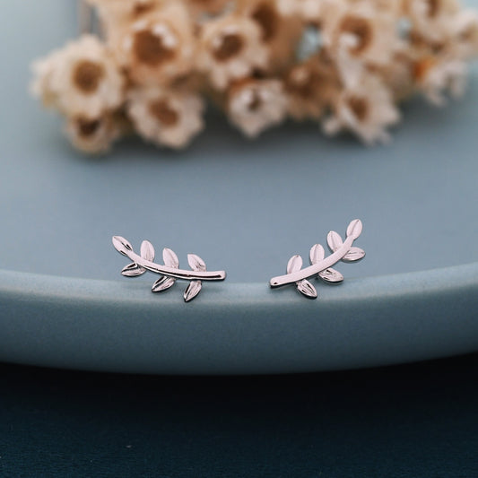 Tiny Leaf Stud Earrings in Sterling Silver - Tree Branch Stud Earrings  - Olive Branch - Cute,  Fun, Whimsical, Botanical Earrings