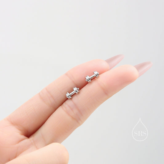 Sterling Silver Weight Lifting Dumbell Stud Earrings, Silver, Gold or Rose Gold, Fun Earrings, Exercise Lover Earrings