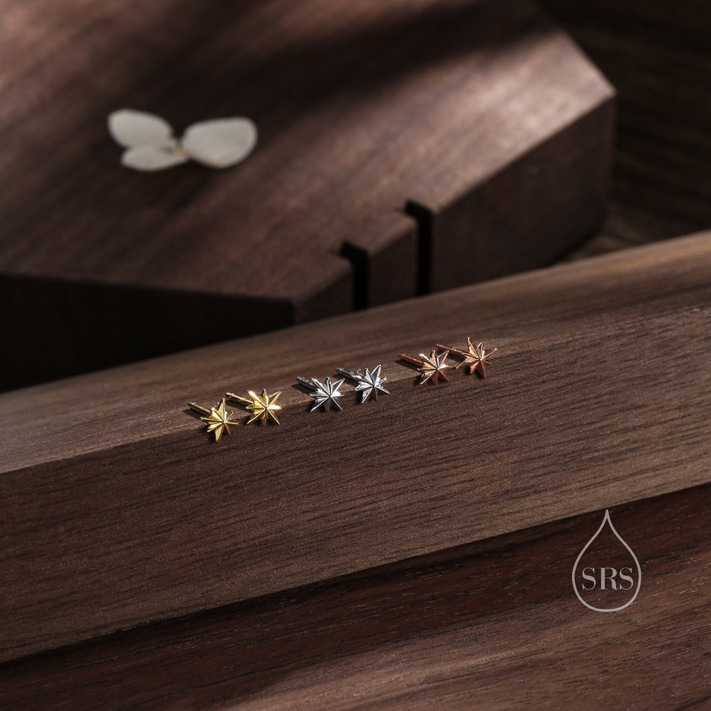 Tiny Starburst Stud Earrings in Sterling Silver, Silver or Gold or Rose Gold, Star Earrings, Sunburst Earrings, Celestial Jewellery