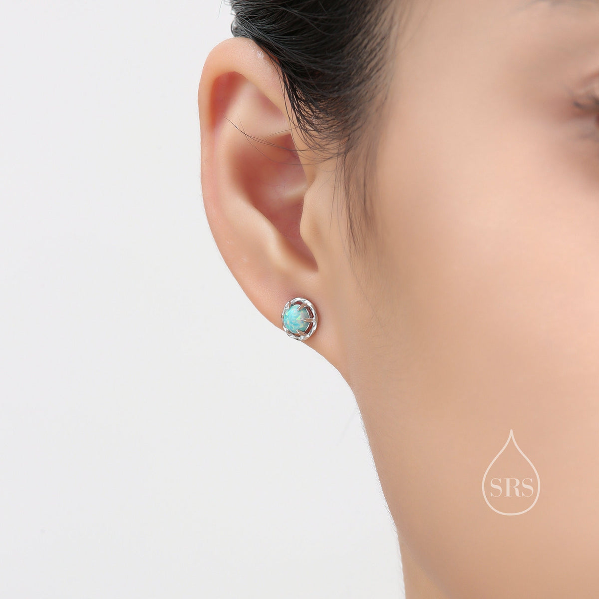 White Opal Thorn Claw Stud Earrings, Opal Twist Earrings, Fire Opal Halo Earrings, Opal Circle Stud