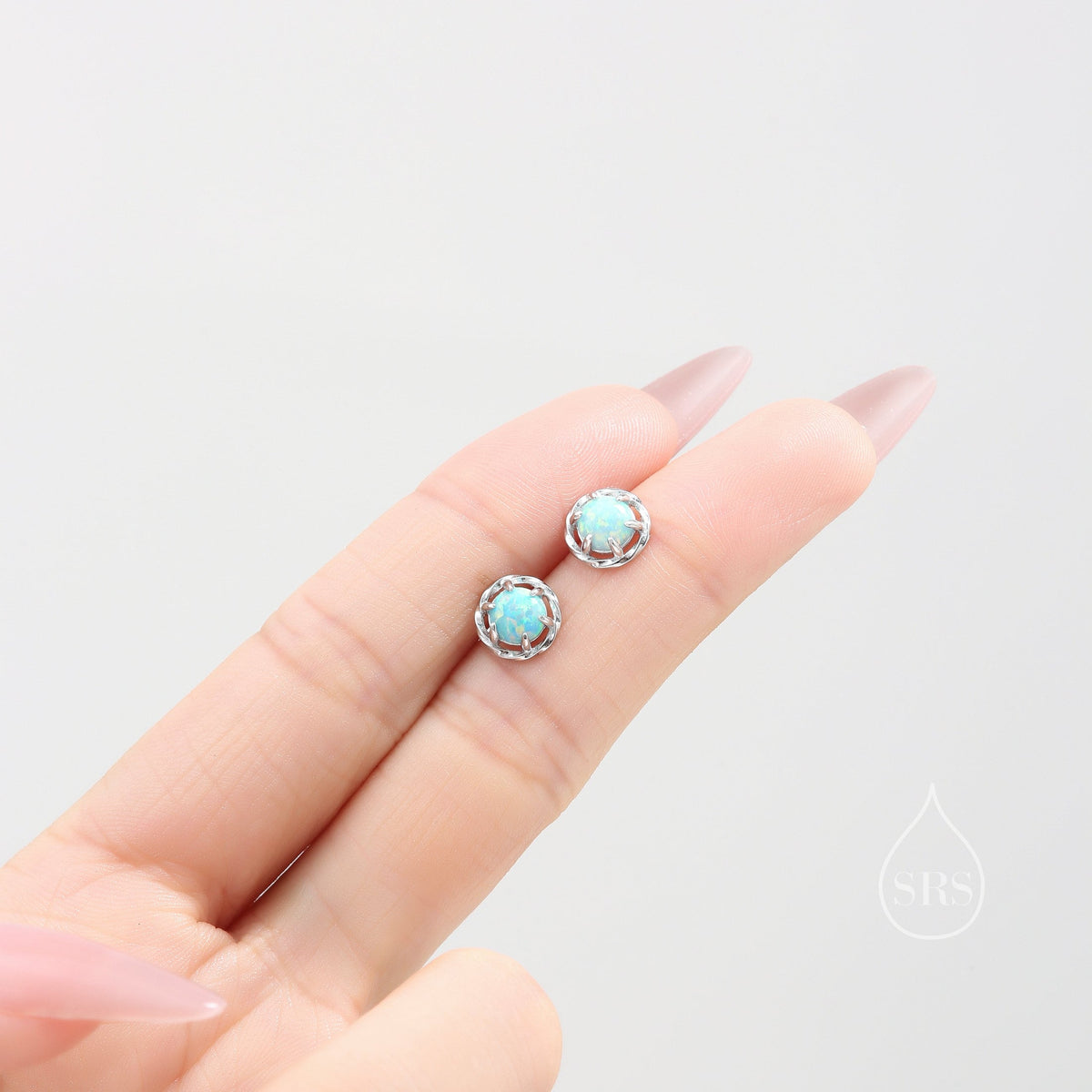 Aqua Green Opal Thorn Claw Stud Earrings, Opal Twist Earrings, Fire Opal, Opal Stud