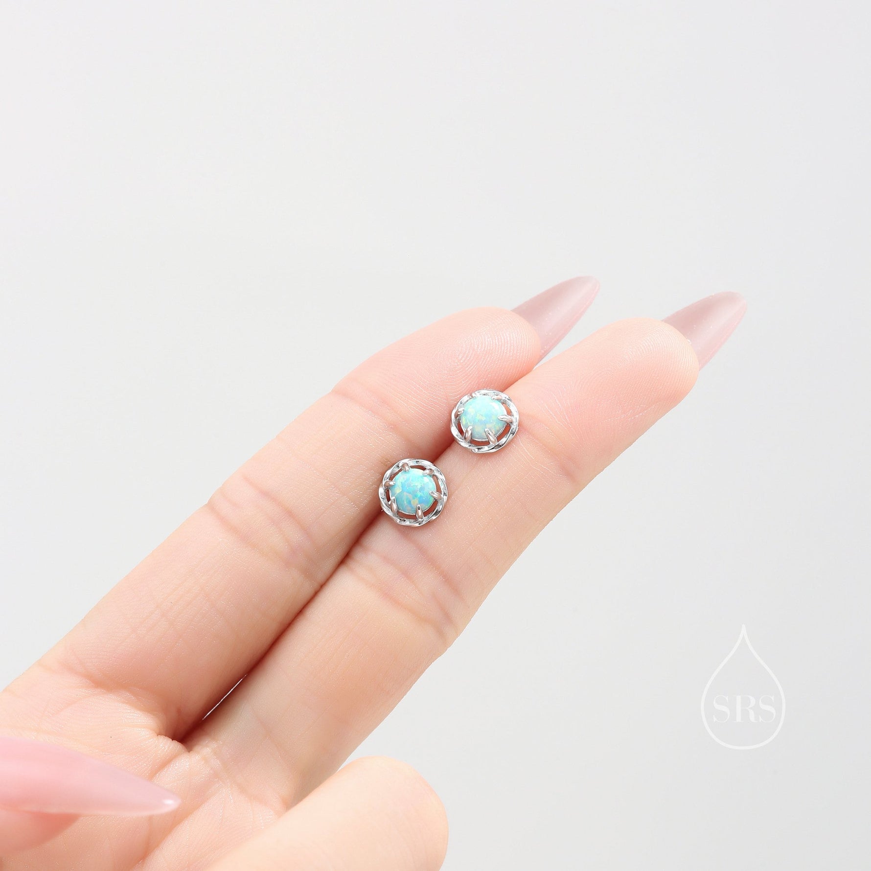 Aqua Green Opal Thorn Claw Stud Earrings, Opal Twist Earrings, Fire Opal, Opal Stud