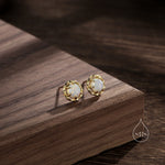 White Opal Thorn Claw Stud Earrings, Opal Twist Earrings, Fire Opal Halo Earrings, Opal Circle Stud