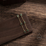 Emerald Green CZ Mismatched Marquise Dangle Drop Stud Earrings in Sterling Silver, Silver or Gold, Pear Cut and Baguette Drop Earrings