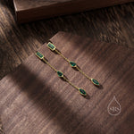 Emerald Green CZ Mismatched Marquise Dangle Drop Stud Earrings in Sterling Silver, Silver or Gold, Pear Cut and Baguette Drop Earrings