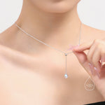Delicate Moonstone Droplet Lariat Pendant Necklace in Sterling Silver, Silver or Gold, Minimalist Pear Shape Moonstone Adjustable Necklace