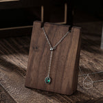 Delicate Emerald Green Oval CZ Lariat Pendant Necklace in Sterling Silver, Silver or Gold, Minimalist Oval Shape CZ Adjustable Necklace