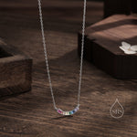 Rainbow CZ Curved Bar Necklace
