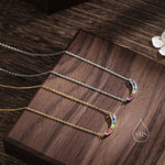Rainbow CZ Curved Bar Necklace