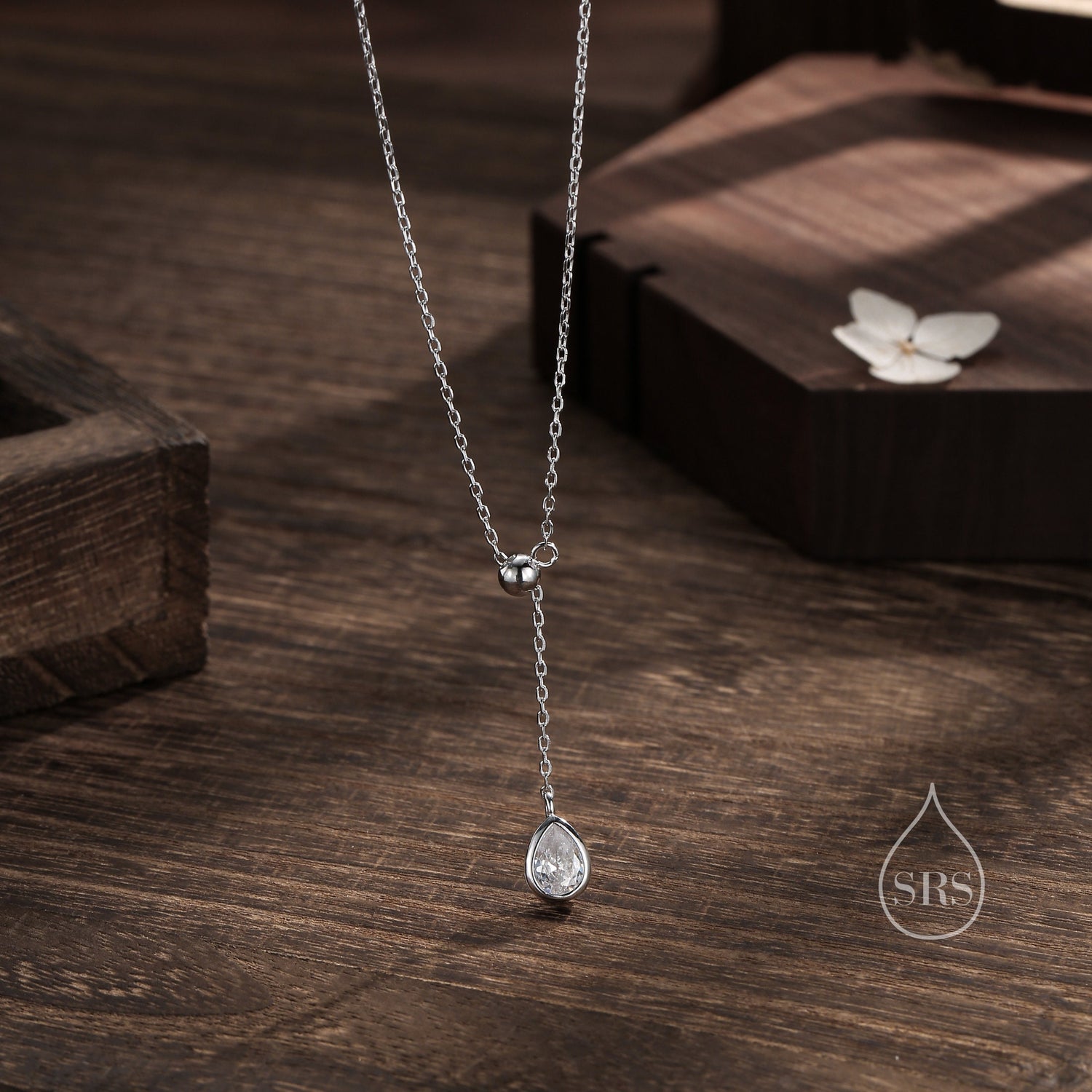 Pear Cut Clear CZ Lariat Necklace