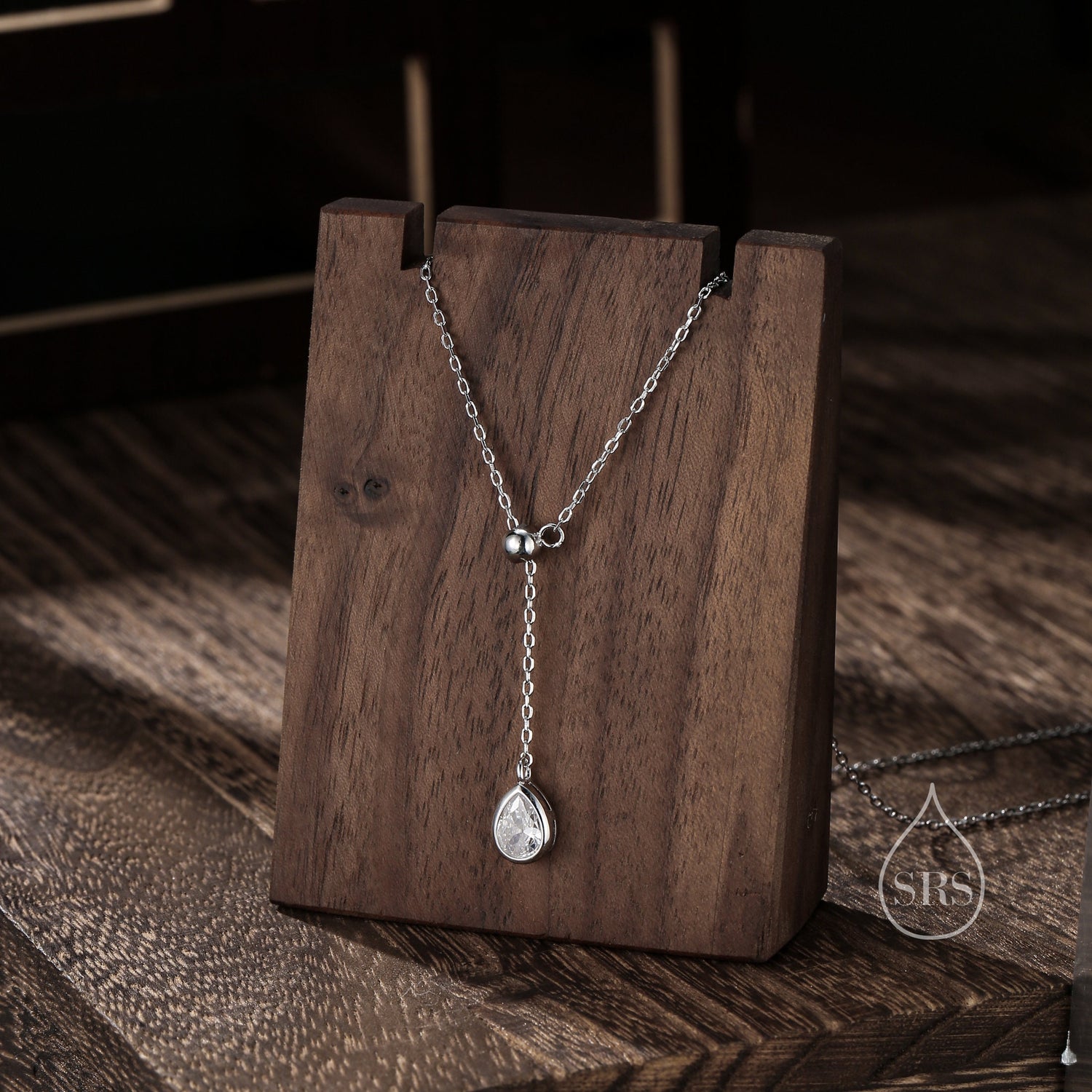 Pear Cut Clear CZ Lariat Necklace