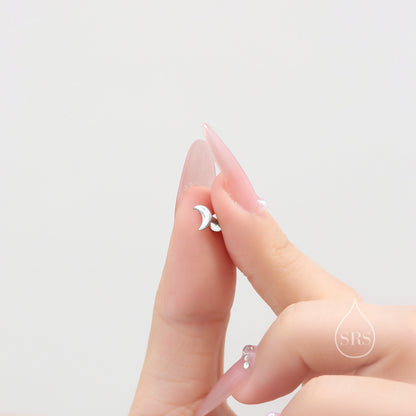 Mismatched Moon and Star Flat Back Earrings in Sterling Silver, Asymmetric Star and Moon Earrings, Piercing Jewellery