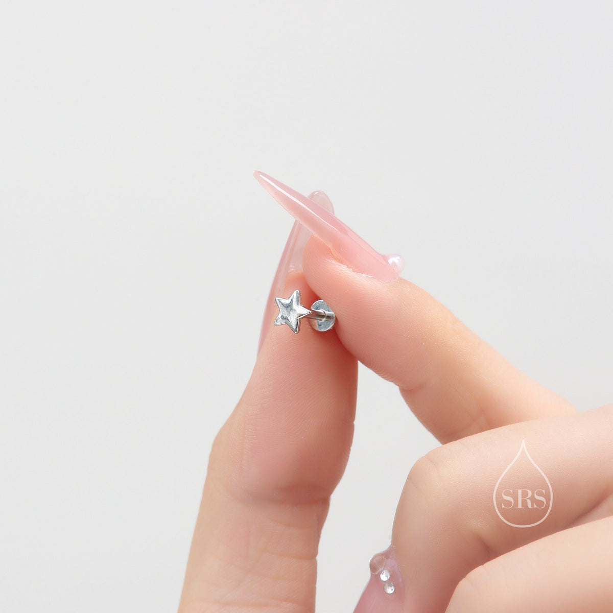 Mismatched Moon and Star Internally Threaded Flat Back/Screw back/Stud Earrings in Sterling Silver, Asymmetric Star and Moon, Piercing