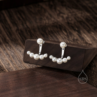 Sterling Silver Mother of Pearl Pearl Jacket Earrings in Sterling Silver, Silver or Gold or Rose Gold, Lab Created Pearl Ear Jacket