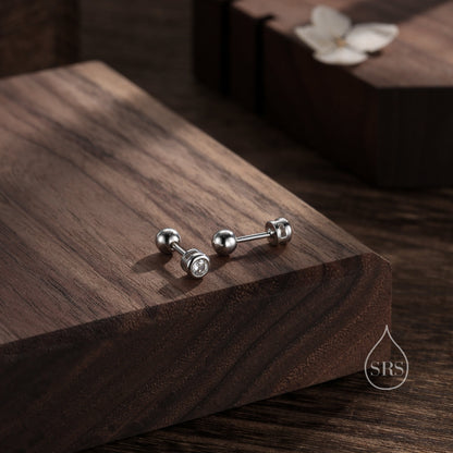 Bezel CZ Crystal Screw Back Earrings in Sterling Silver, Available in 2mm 3mm 4mm, Silver or Gold, Brilliant Cut CZ Earrings