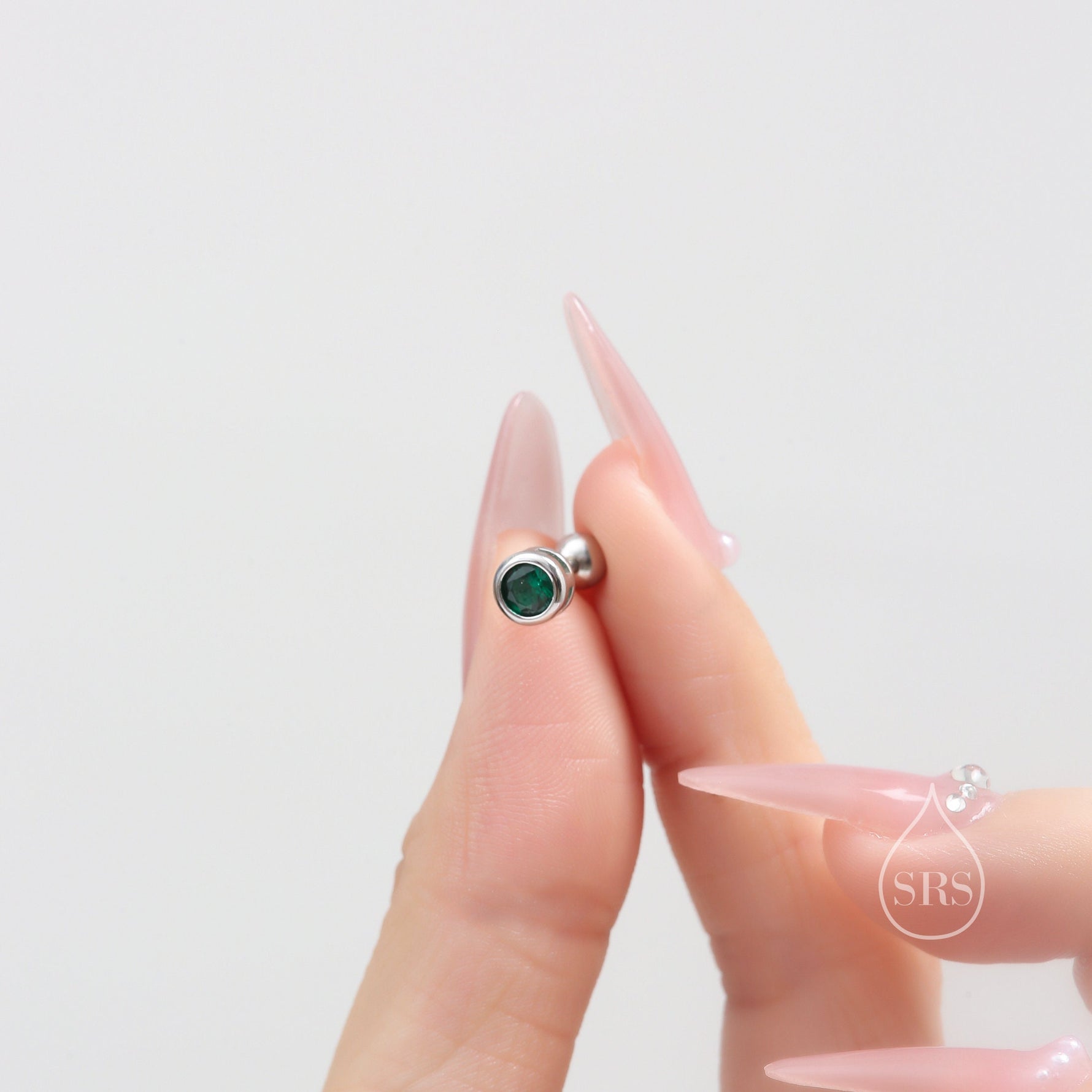 Emerald Green Bezel CZ Crystal Screw Back Earrings in Sterling Silver, Available in 2mm 3mm 4mm, Silver or Gold, Brilliant Cut CZ Earrings