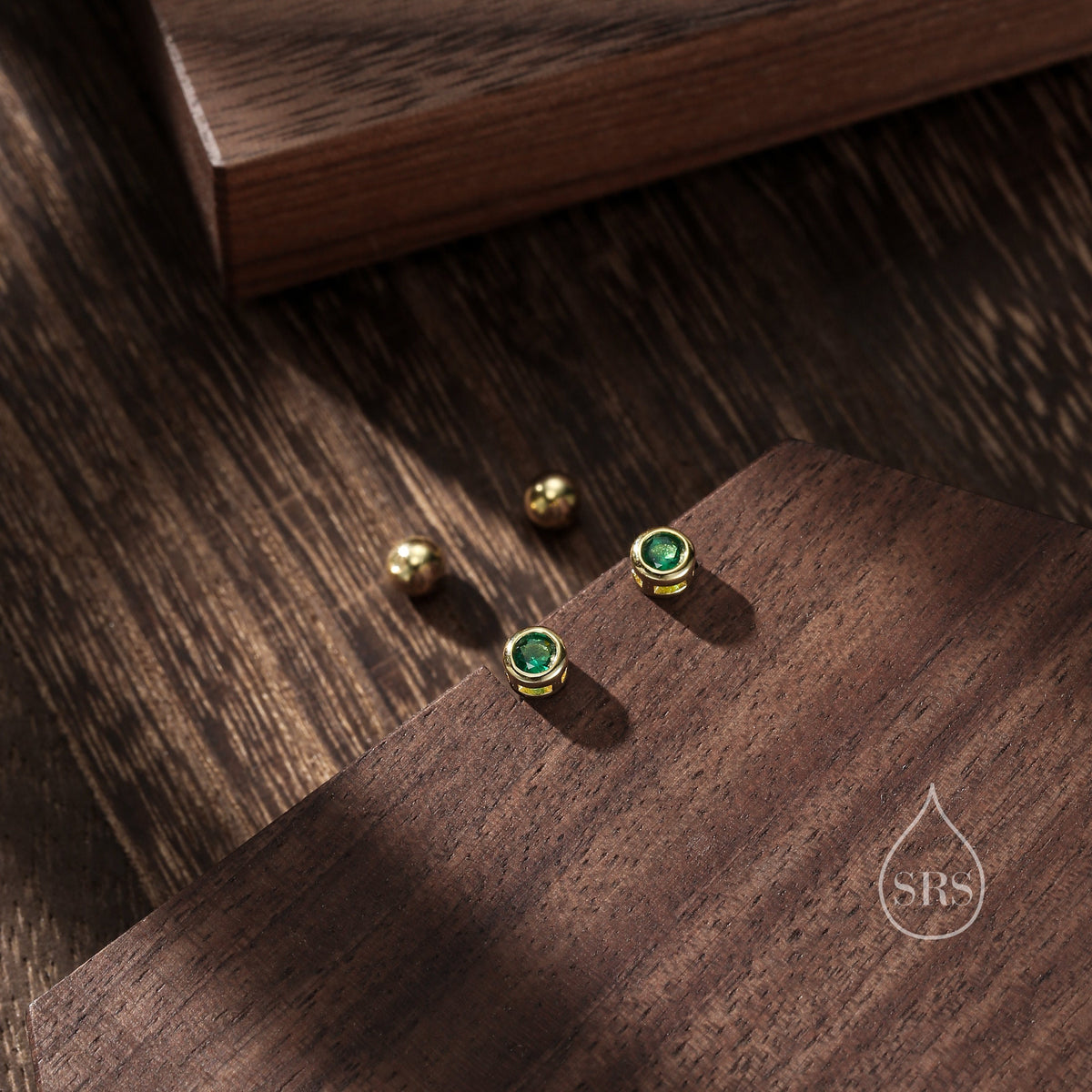 Emerald Green Bezel CZ Crystal Screw Back Earrings in Sterling Silver, Available in 2mm 3mm 4mm, Silver or Gold, Brilliant Cut CZ Earrings