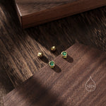 Emerald Green Bezel CZ Crystal Screw Back Earrings in Sterling Silver, Available in 2mm 3mm 4mm, Silver or Gold, Brilliant Cut CZ Earrings