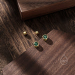 Emerald Green Bezel CZ Crystal Stud Earrings in Sterling Silver, Available in 2mm 3mm 4mm, Silver or Gold, Brilliant Cut CZ Earrings
