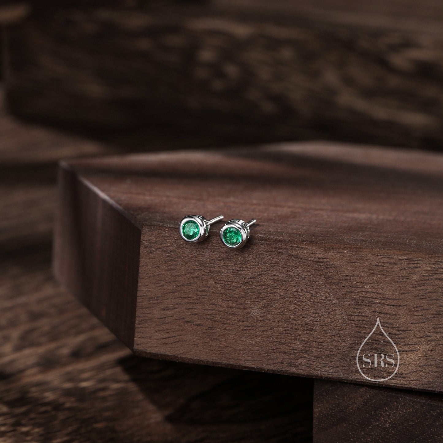 Extra Tiny Sterling Silver Emerald Green 2mm CZ Stud Earrings,  2mm May Birthstone Bezel CZ Earrings, Silver or Gold, Stacking Earrings