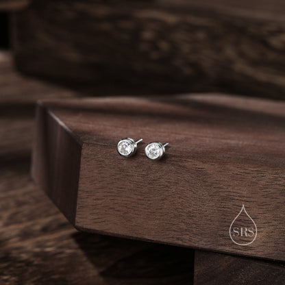 Extra Tiny 2mm CZ Stud Earrings in Sterling Silver, Barely Visible Bezel Stud Earrings, 2mm Earrings, Tiny Crystal Earrings