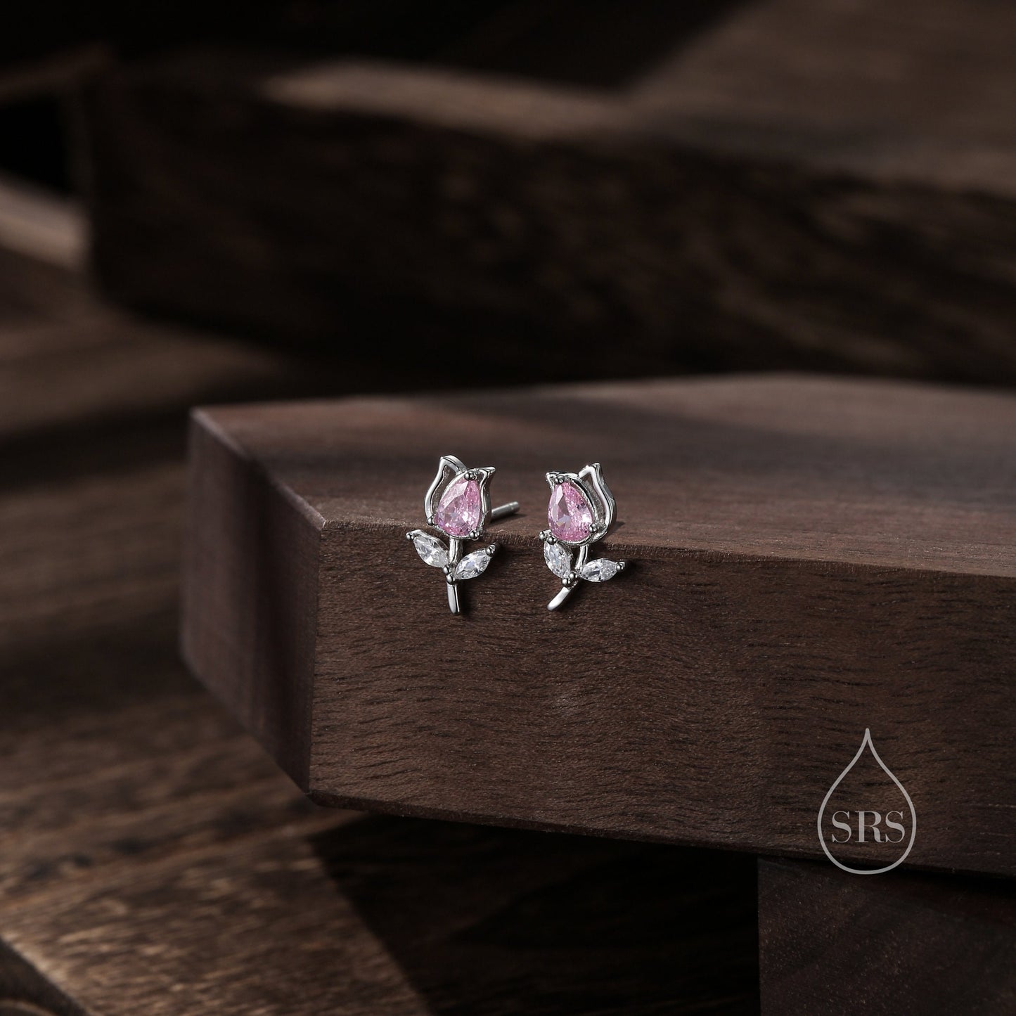 Sterling Silver Tulip Flower CZ Stud Earrings, Silver, Gold or Rose Gold, Pink Tulip Earrings, Floral Earrings, Blossom Earrings, Nature