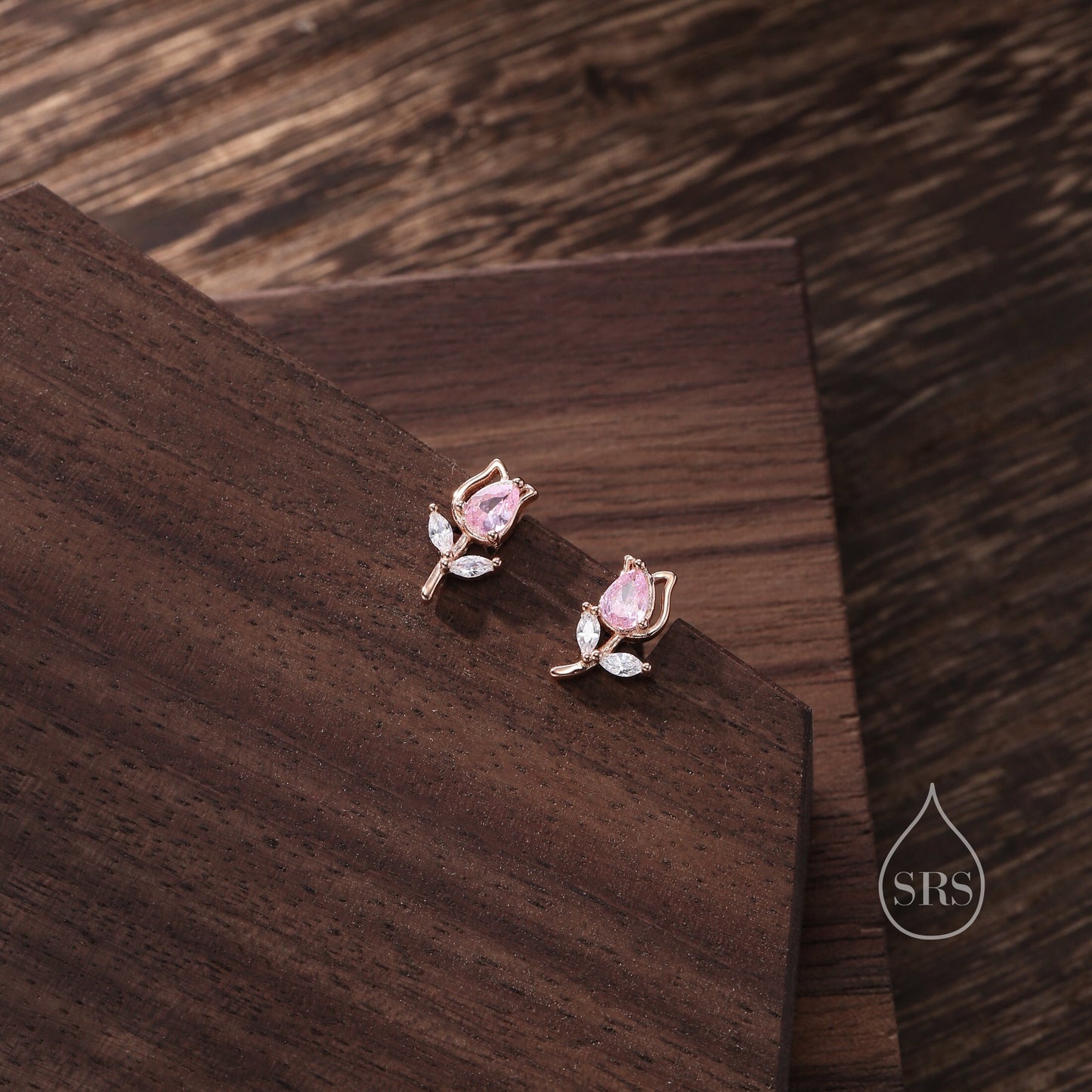 Sterling Silver Tulip Flower CZ Stud Earrings, Silver, Gold or Rose Gold, Pink Tulip Earrings, Floral Earrings, Blossom Earrings, Nature