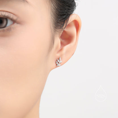 Dainty Leaf Screw Back Earrings in Sterling Silver - Silver Gold or Rose Gold - Cute, Fun, Whimsical, Botanical Earrings, Barbell Earrings