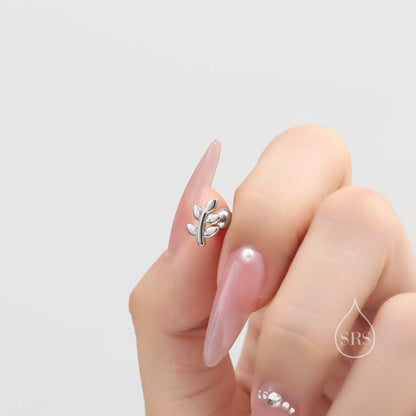 Dainty Leaf Screw Back Earrings in Sterling Silver - Silver Gold or Rose Gold - Cute, Fun, Whimsical, Botanical Earrings, Barbell Earrings