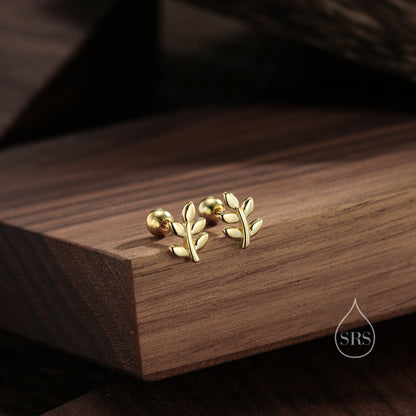 Dainty Leaf Screw Back Earrings in Sterling Silver - Silver Gold or Rose Gold - Cute, Fun, Whimsical, Botanical Earrings, Barbell Earrings