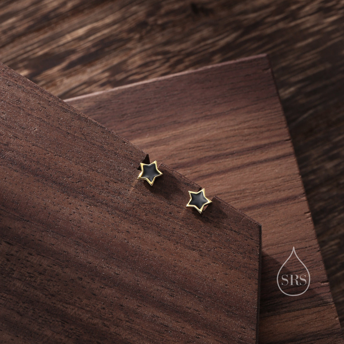Tiny Black Enamel Star Stud Earrings in Sterling Silver, Silver or Gold, Black Star Earrings, Tiny and Delicate