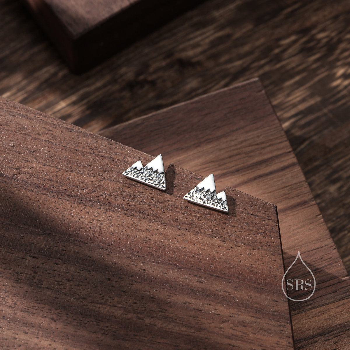 Mountain Stud Earrings in Sterling Silver, Oxidised Finish, Nature Inspired Mountain Earrings