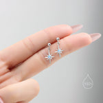 TinyBlue Opal Star Dangle Stud Earrings in Sterling Silver, Silver or Gold or Rose Gold, Aurora Star Earrings, Sunburst Earrings, Celestial