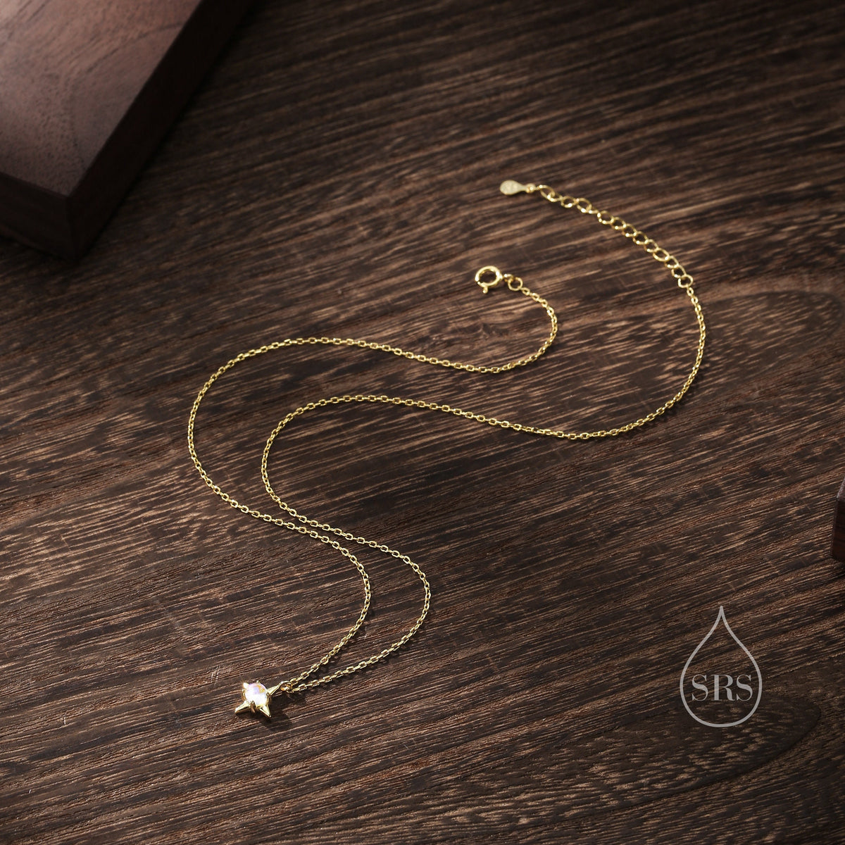 Tiny Moonstone Star Pendant Necklace in Sterling Silver, Silver or Gold, Aurora Four Point Star Necklace, Moonstone Star Necklace, Starburst