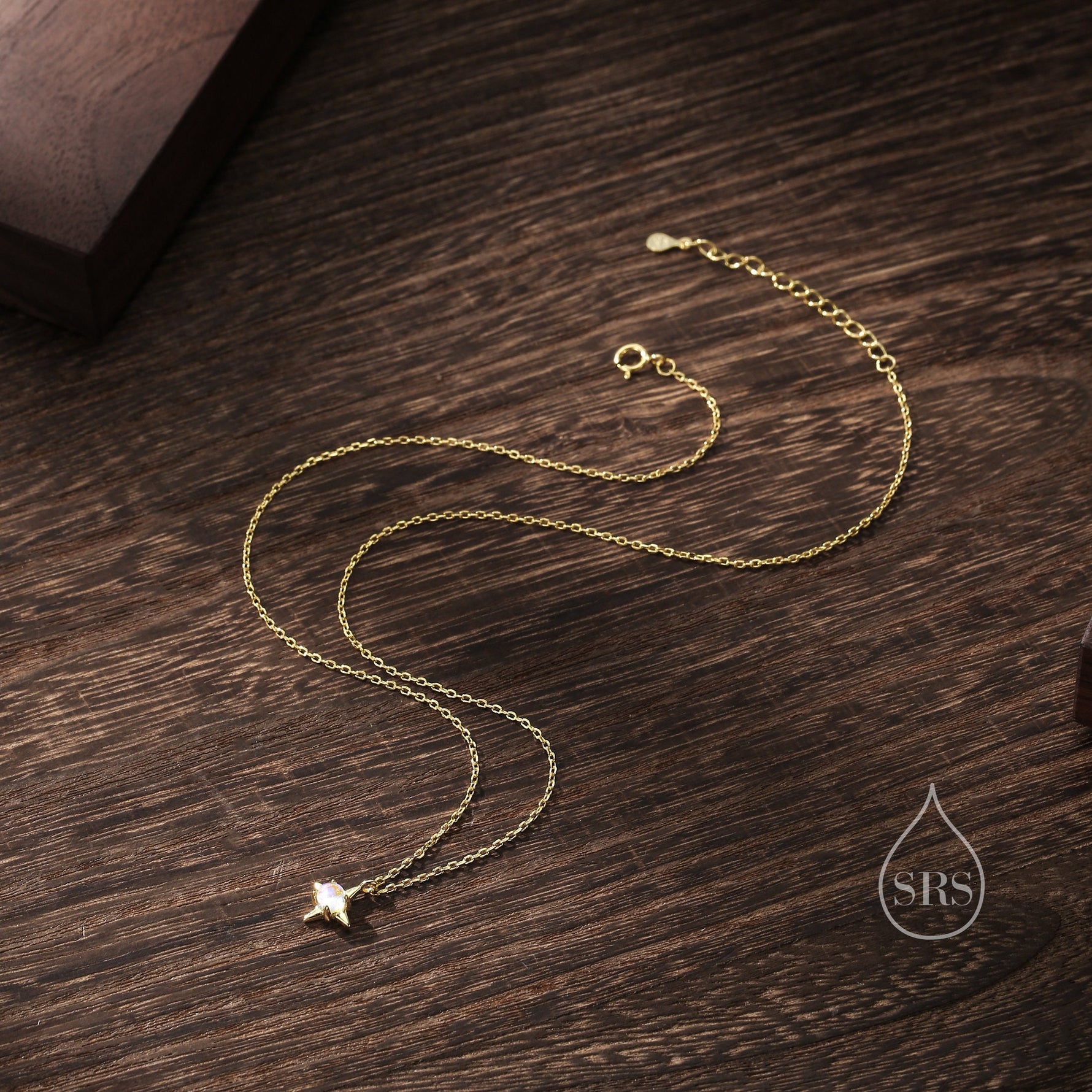 Tiny Moonstone Star Pendant Necklace in Sterling Silver, Silver or Gold, Aurora Four Point Star Necklace, Moonstone Star Necklace, Starburst