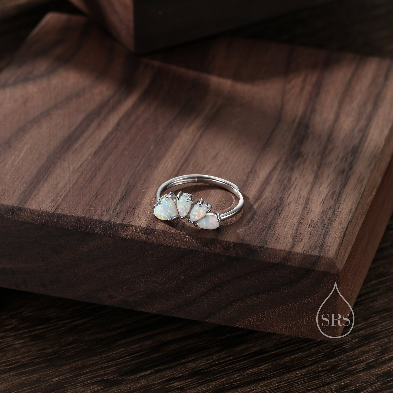 White Opal Tiara Chevron Ring