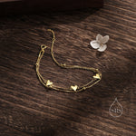 Double Layer Heart Bracelet in Sterling Silver, Silver or Gold or Rose Gold, Small Heart Bracelet, Silver Heart Bracelet, Tiny and Delicate