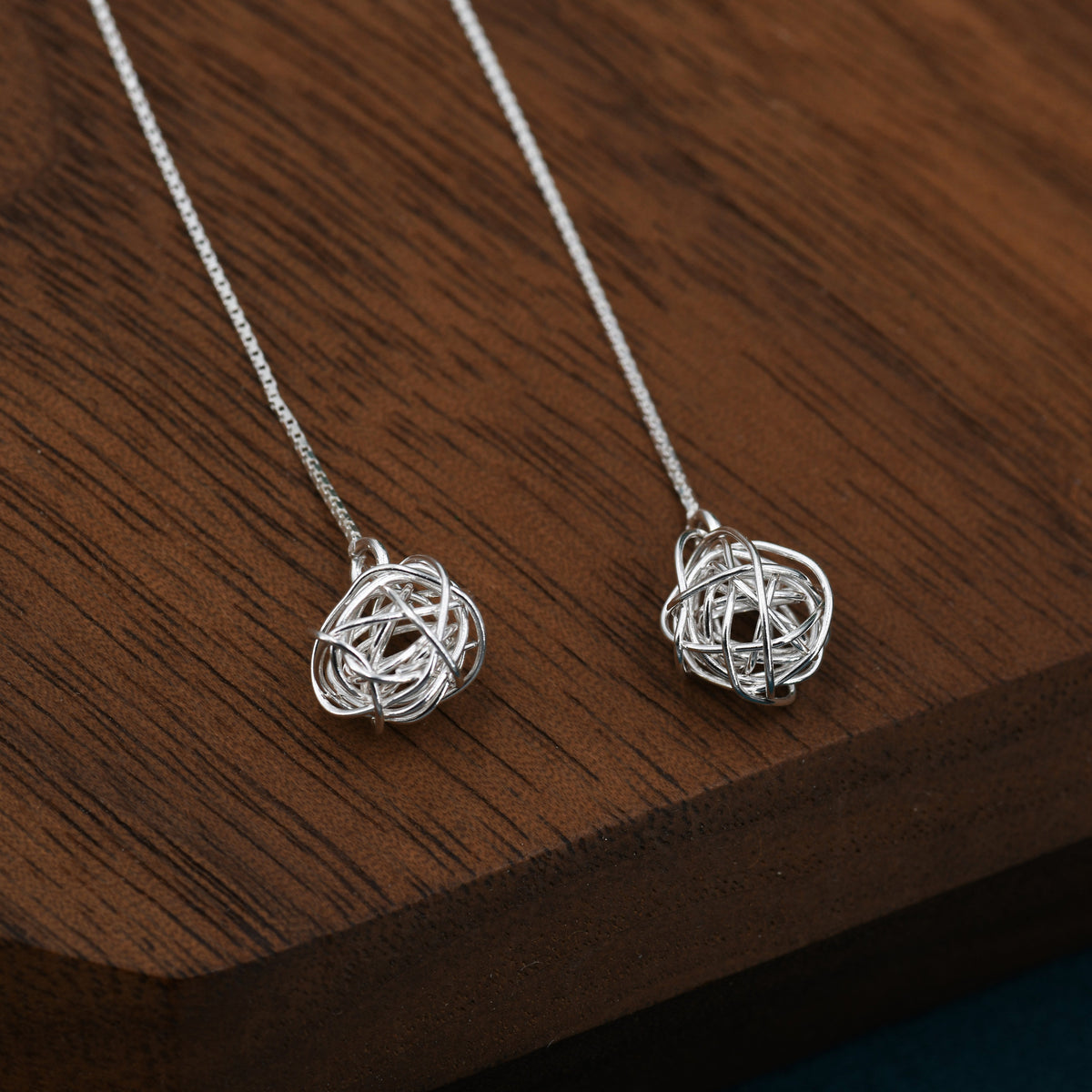 Sterling Silver Yarn ball Tumbleweed Wire Ball Threaders Earrings - Hand Woven from Sterling Silver Wire, Minimalist Ear Threaders