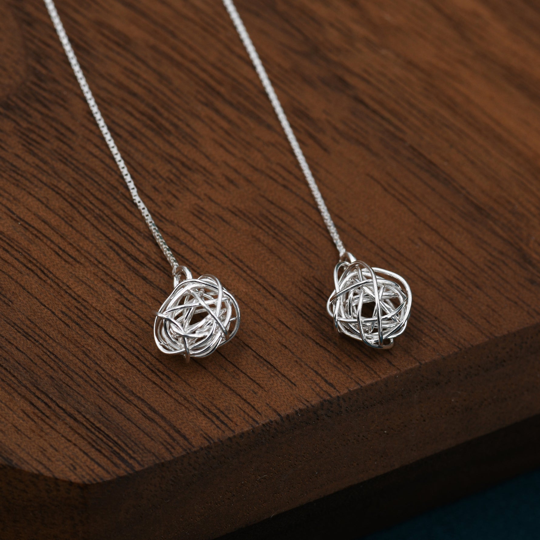 Sterling Silver Yarn ball Tumbleweed Wire Ball Threaders Earrings - Hand Woven from Sterling Silver Wire, Minimalist Ear Threaders