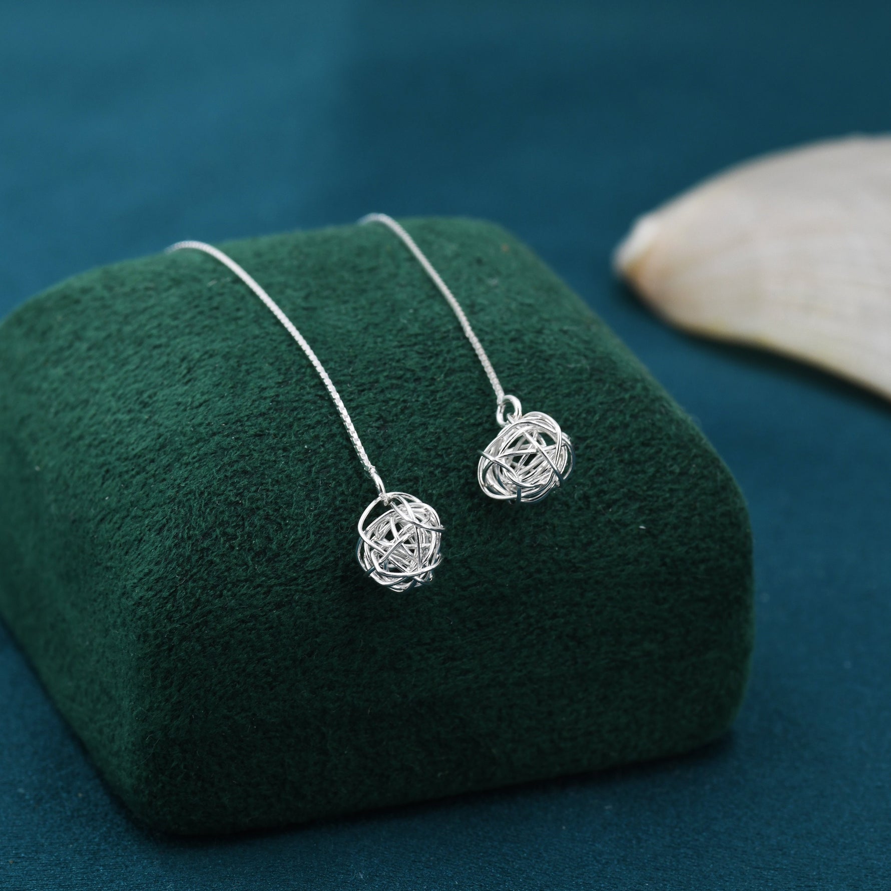 Sterling Silver Yarn ball Tumbleweed Wire Ball Threaders Earrings - Hand Woven from Sterling Silver Wire, Minimalist Ear Threaders