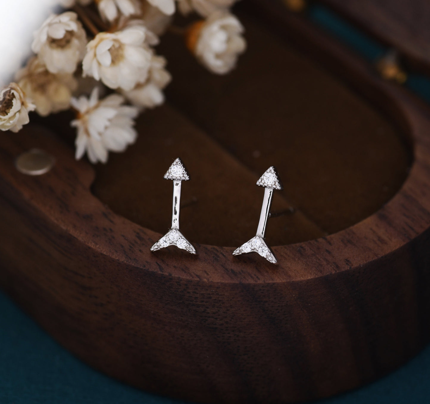 Tiny Arrow CZ Stud Earrings in Sterling Silver, Silver or Gold, Embellished Arrow Earrings, Arrow Stud